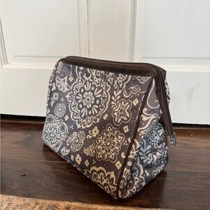 Thirty-One Brown and Cream Floral Pouch